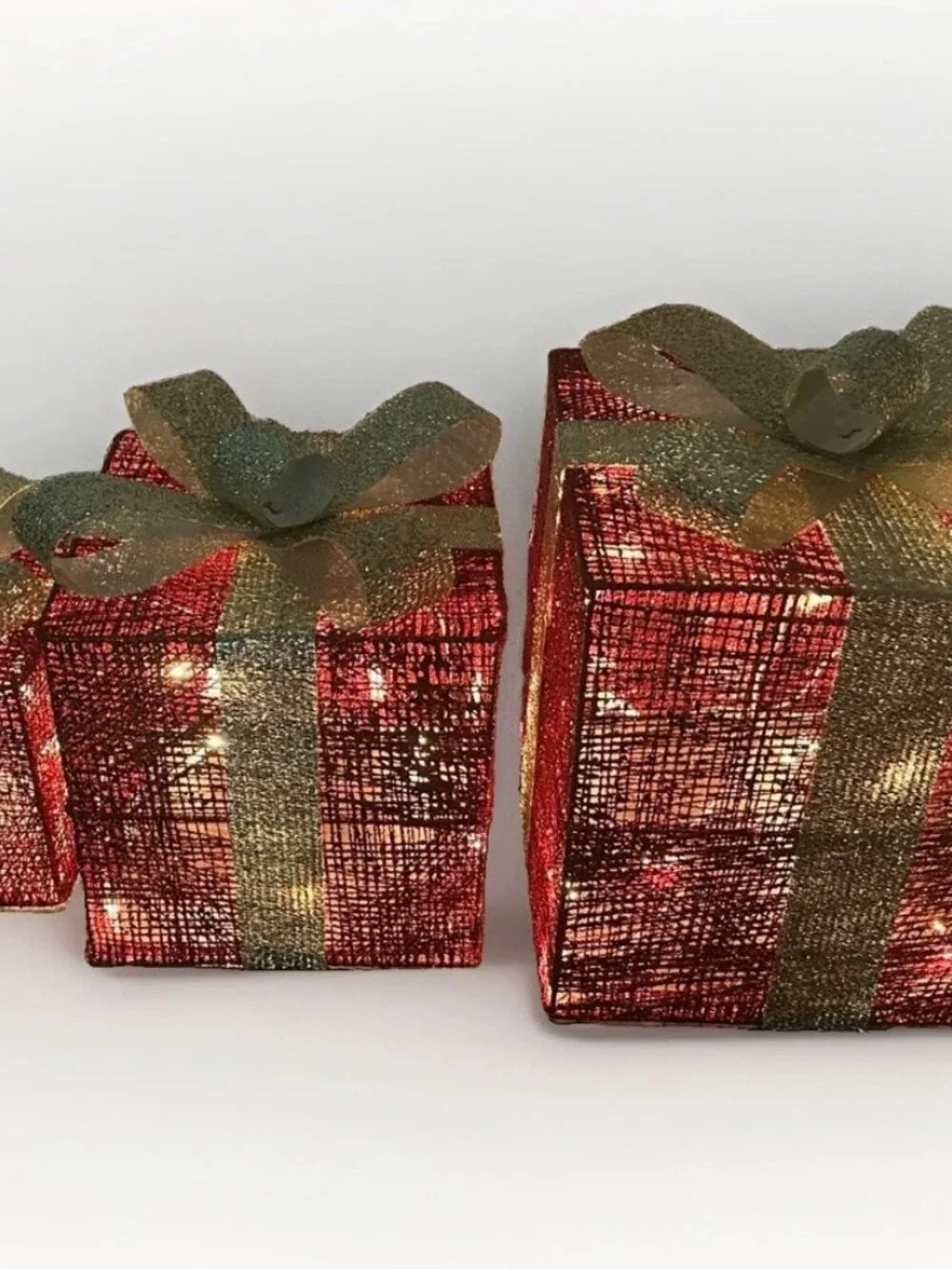 🎁 National Tree Co Pre-Lit Red Sisal Gift Boxes Set 3 Christmas Lighted Decor🎁